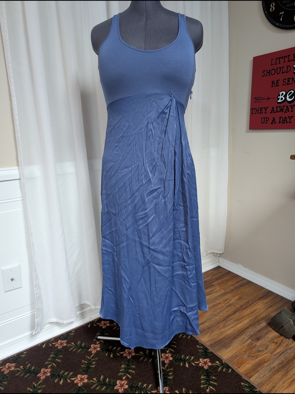 Anthropologie Dusty Blue Scoop Neck Maxi Dress